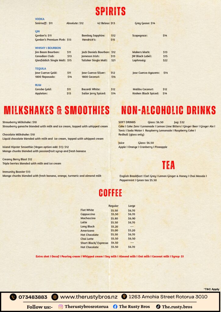 Rusty Bros Moctails Menu